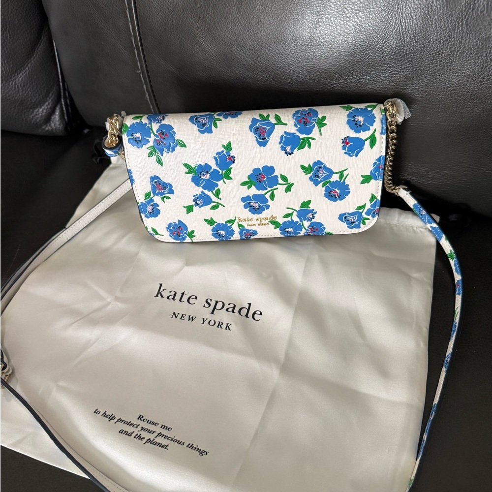 Kate Spade Blue and White Floral Crossbody Bag